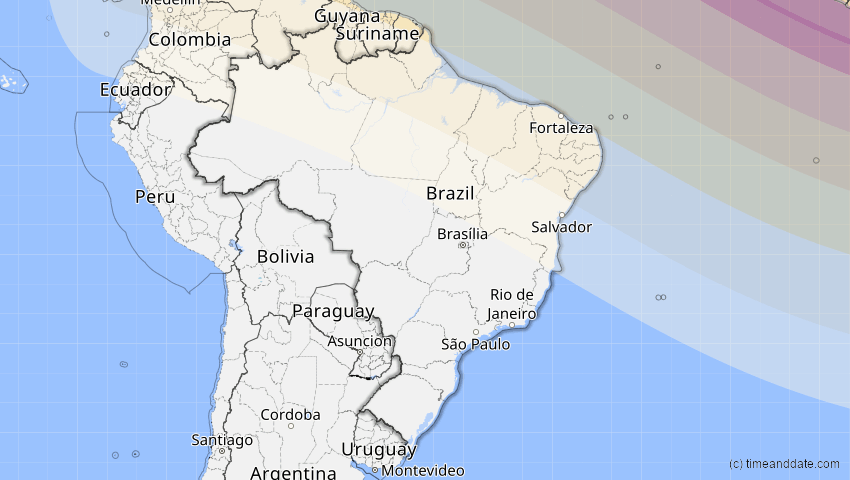 A map of Brasilien, showing the path of the 3. Nov 2013 Totale Sonnenfinsternis