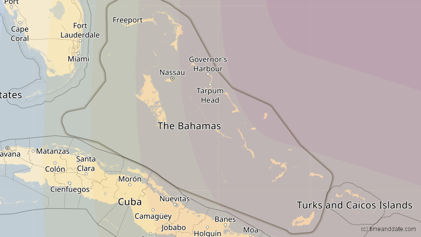 A map of Bahamas, showing the path of the 3. Nov 2013 Totale Sonnenfinsternis