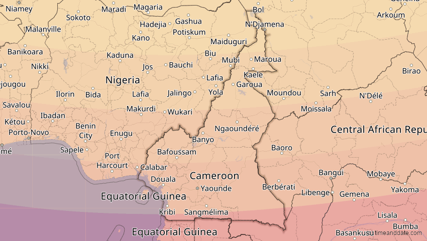 A map of Kamerun, showing the path of the 3. Nov 2013 Totale Sonnenfinsternis