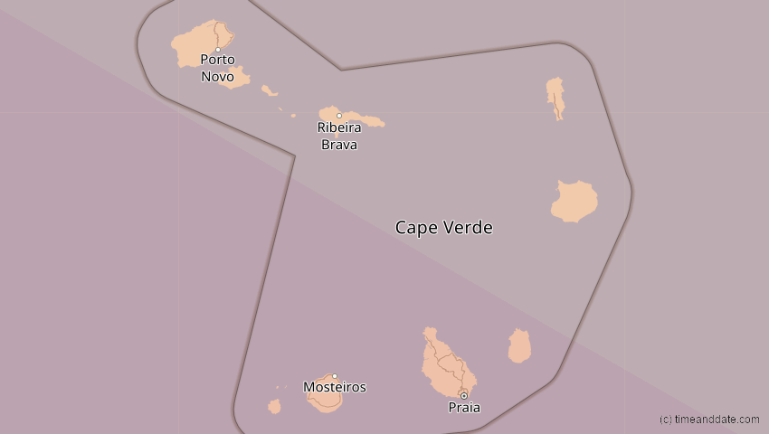 A map of Cabo Verde, showing the path of the 3. Nov 2013 Totale Sonnenfinsternis