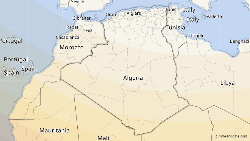 A map of Algerien, showing the path of the 3. Nov 2013 Totale Sonnenfinsternis
