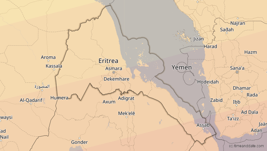 A map of Eritrea, showing the path of the 3. Nov 2013 Totale Sonnenfinsternis