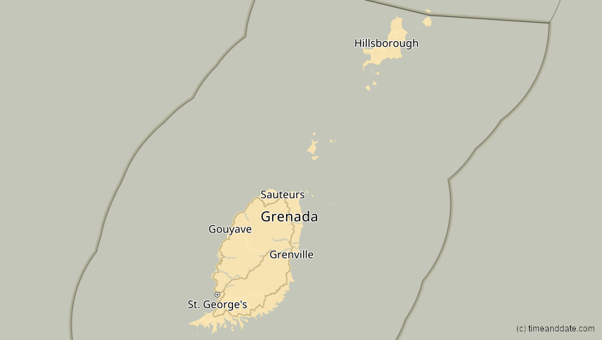 A map of Grenada, showing the path of the 3. Nov 2013 Totale Sonnenfinsternis