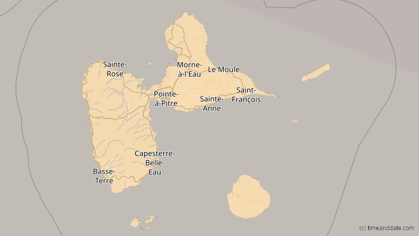 A map of Guadeloupe, showing the path of the 3. Nov 2013 Totale Sonnenfinsternis