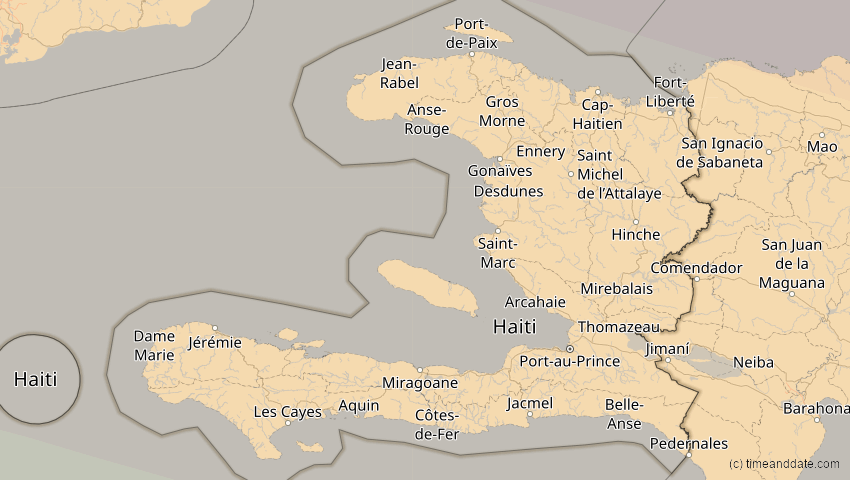 A map of Haiti, showing the path of the 3. Nov 2013 Totale Sonnenfinsternis