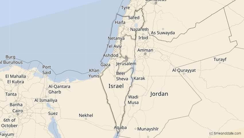 A map of Israel, showing the path of the 3. Nov 2013 Totale Sonnenfinsternis