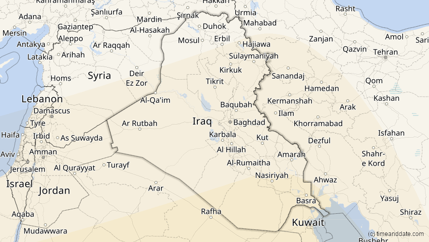A map of Irak, showing the path of the 3. Nov 2013 Totale Sonnenfinsternis