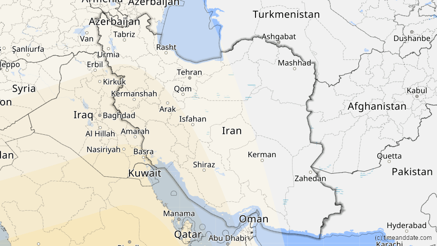 A map of Iran, showing the path of the 3. Nov 2013 Totale Sonnenfinsternis