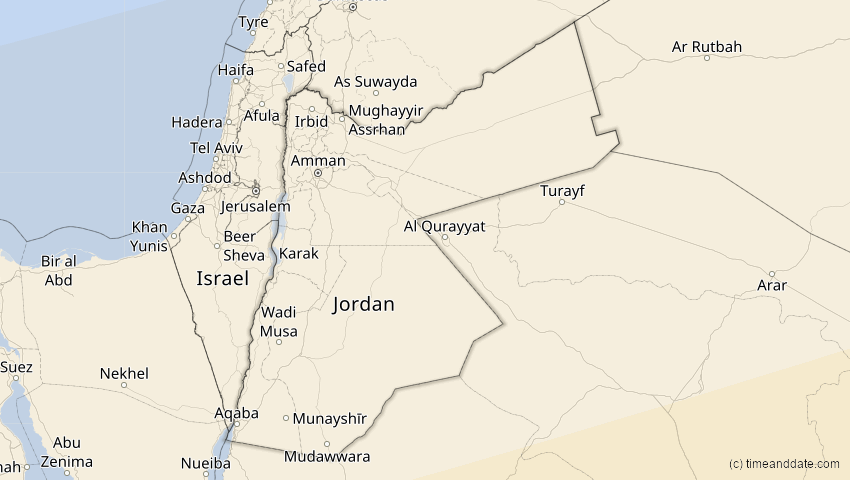 A map of Jordanien, showing the path of the 3. Nov 2013 Totale Sonnenfinsternis