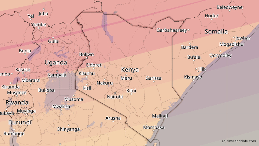 A map of Kenia, showing the path of the 3. Nov 2013 Totale Sonnenfinsternis