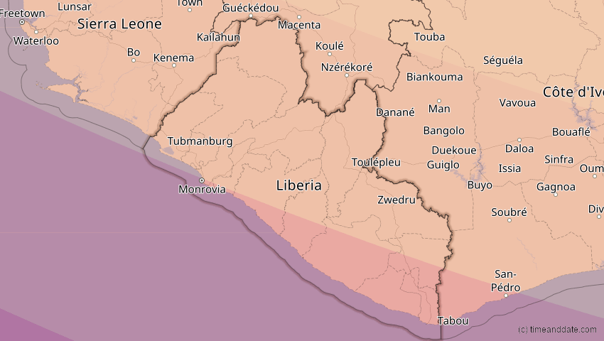 A map of Liberia, showing the path of the 3. Nov 2013 Totale Sonnenfinsternis