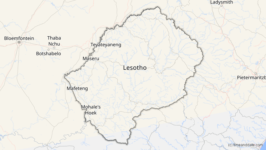 A map of Lesotho, showing the path of the 3. Nov 2013 Totale Sonnenfinsternis