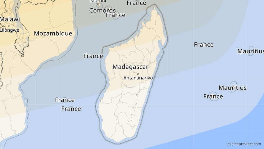 A map of Madagaskar, showing the path of the 3. Nov 2013 Totale Sonnenfinsternis