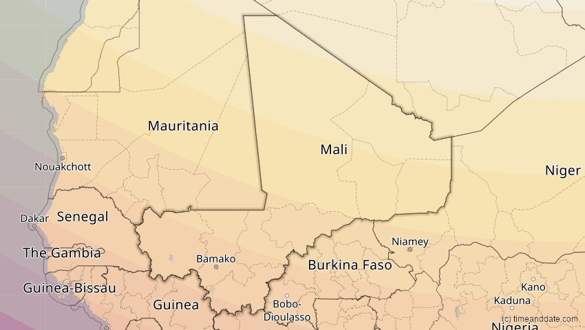 A map of Mali, showing the path of the 3. Nov 2013 Totale Sonnenfinsternis