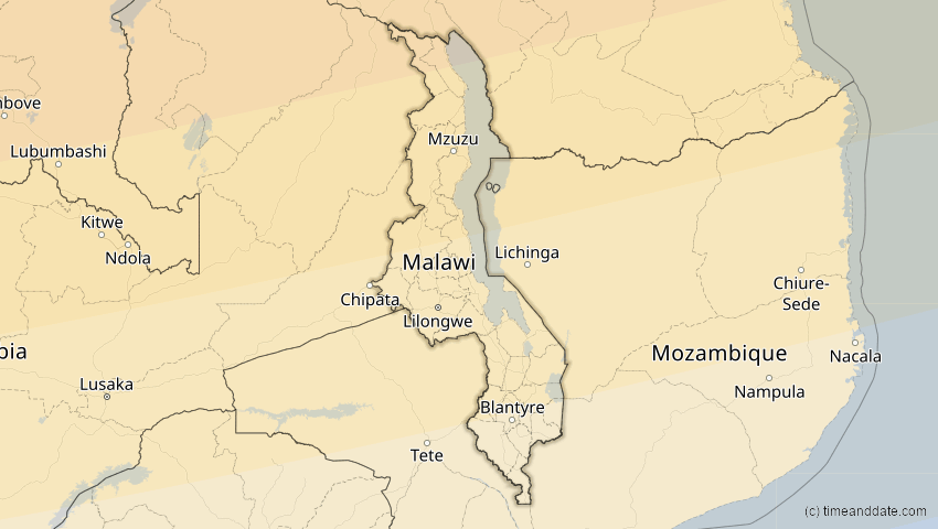 A map of Malawi, showing the path of the 3. Nov 2013 Totale Sonnenfinsternis
