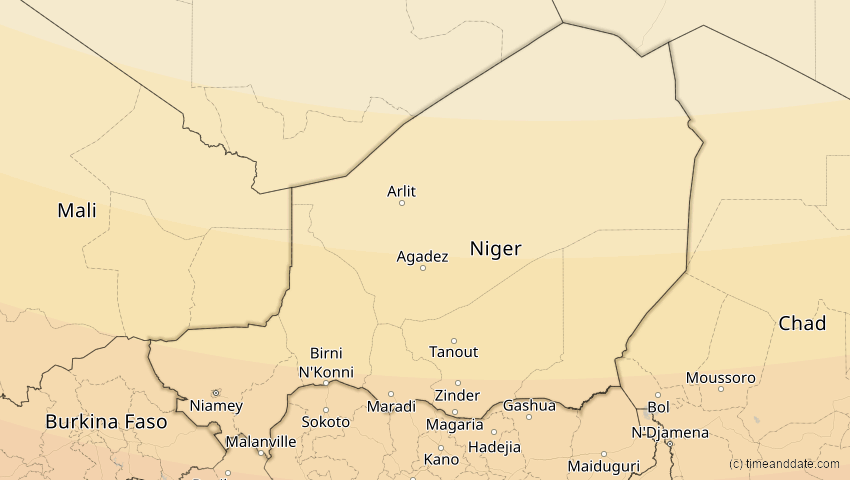 A map of Niger, showing the path of the 3. Nov 2013 Totale Sonnenfinsternis