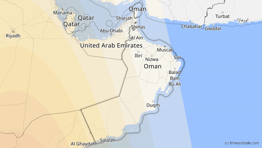 A map of Oman, showing the path of the 3. Nov 2013 Totale Sonnenfinsternis
