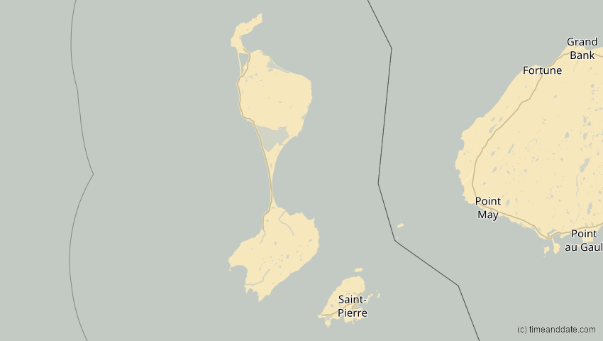 A map of Saint-Pierre und Miquelon, showing the path of the 3. Nov 2013 Totale Sonnenfinsternis