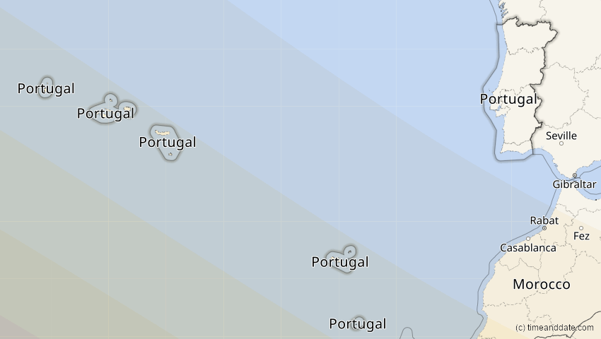 A map of Portugal, showing the path of the 3. Nov 2013 Totale Sonnenfinsternis