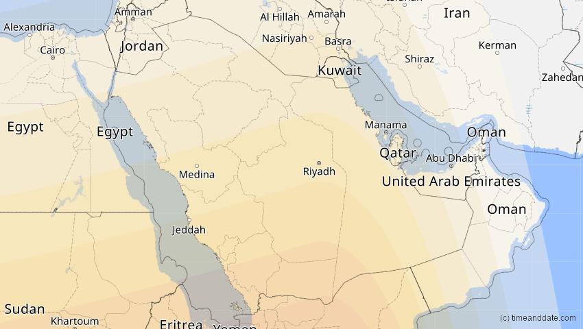 A map of Saudi-Arabien, showing the path of the 3. Nov 2013 Totale Sonnenfinsternis
