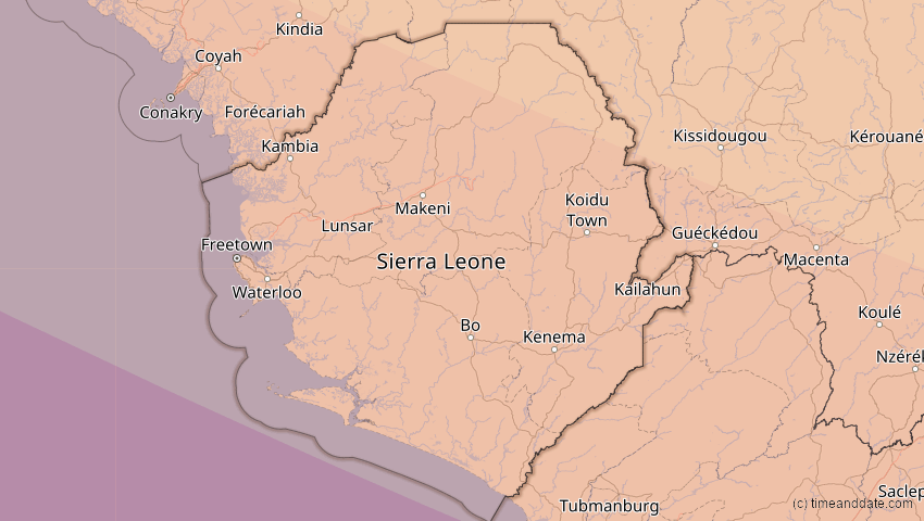 A map of Sierra Leone, showing the path of the 3. Nov 2013 Totale Sonnenfinsternis