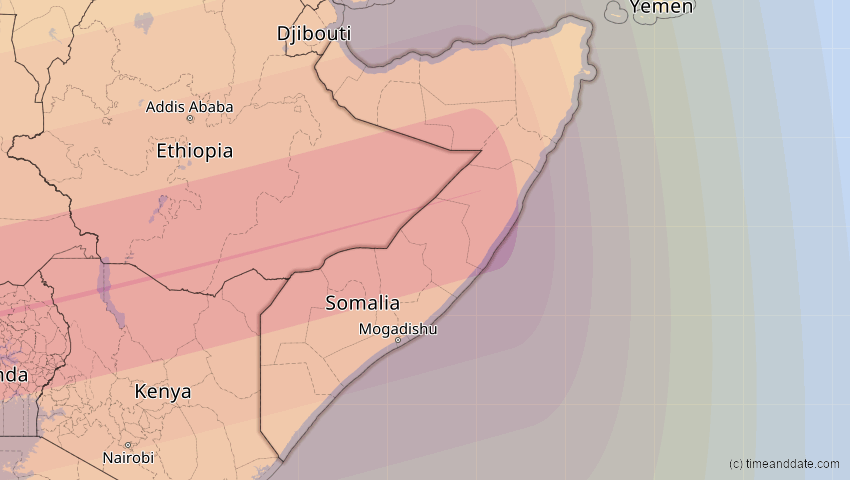 A map of Somalia, showing the path of the 3. Nov 2013 Totale Sonnenfinsternis