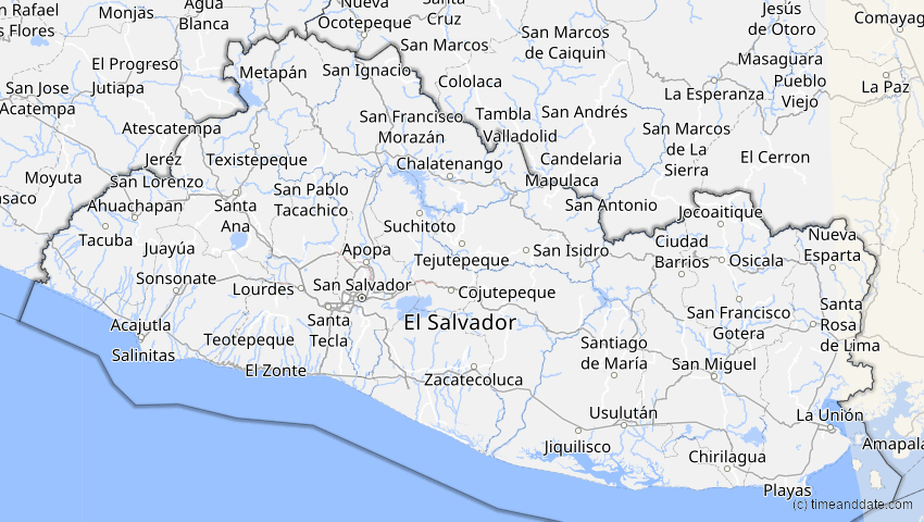 A map of El Salvador, showing the path of the 3. Nov 2013 Totale Sonnenfinsternis