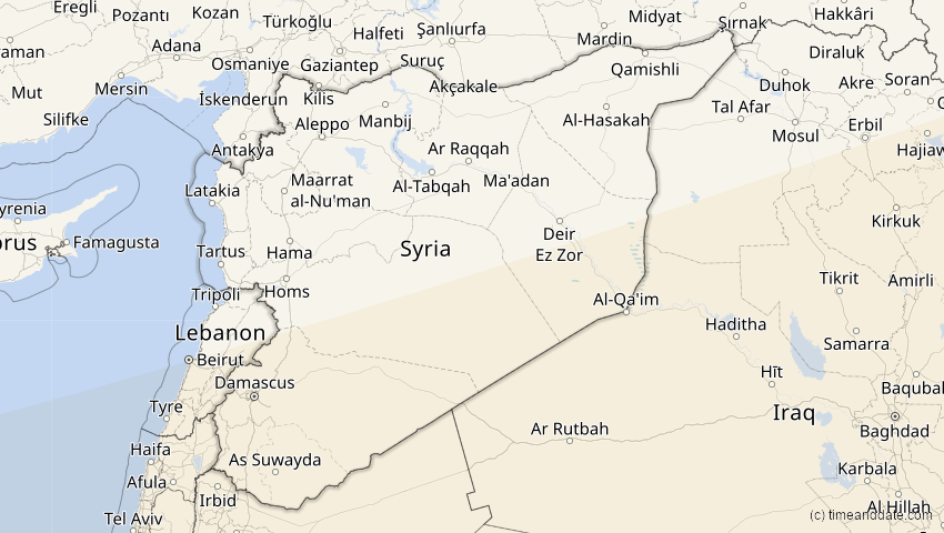 A map of Syrien, showing the path of the 3. Nov 2013 Totale Sonnenfinsternis