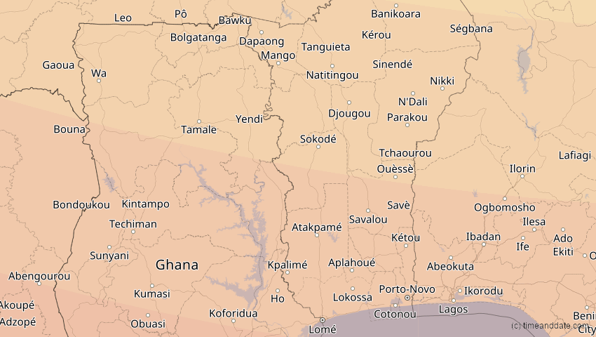 A map of Togo, showing the path of the 3. Nov 2013 Totale Sonnenfinsternis