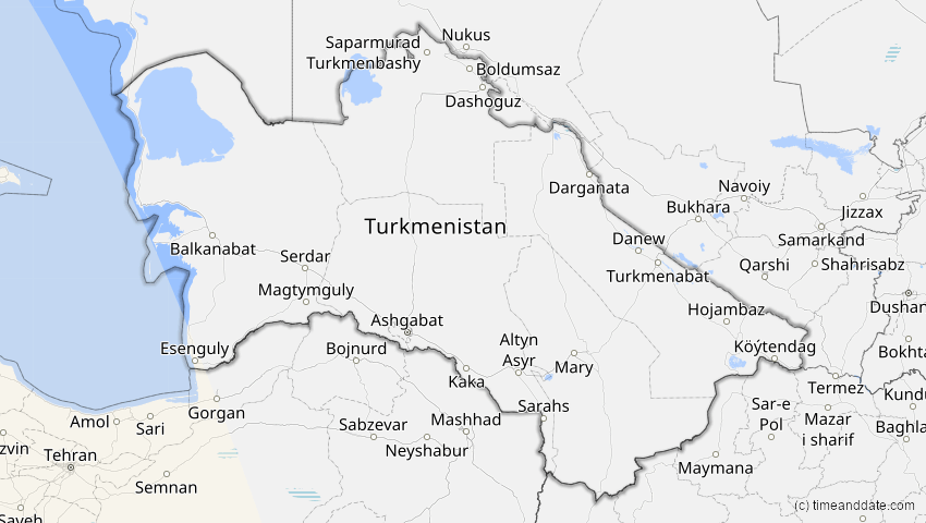A map of Turkmenistan, showing the path of the 3. Nov 2013 Totale Sonnenfinsternis
