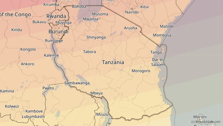A map of Tansania, showing the path of the 3. Nov 2013 Totale Sonnenfinsternis