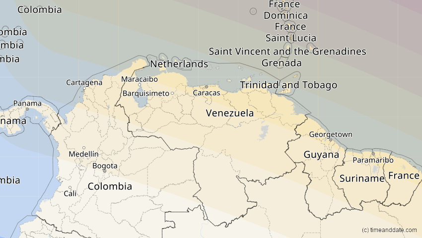 A map of Venezuela, showing the path of the 3. Nov 2013 Totale Sonnenfinsternis