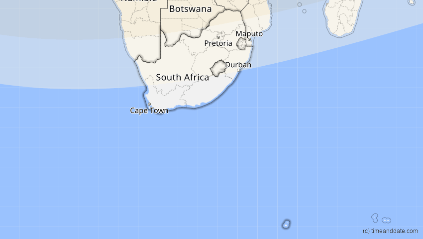 A map of Südafrika, showing the path of the 3. Nov 2013 Totale Sonnenfinsternis