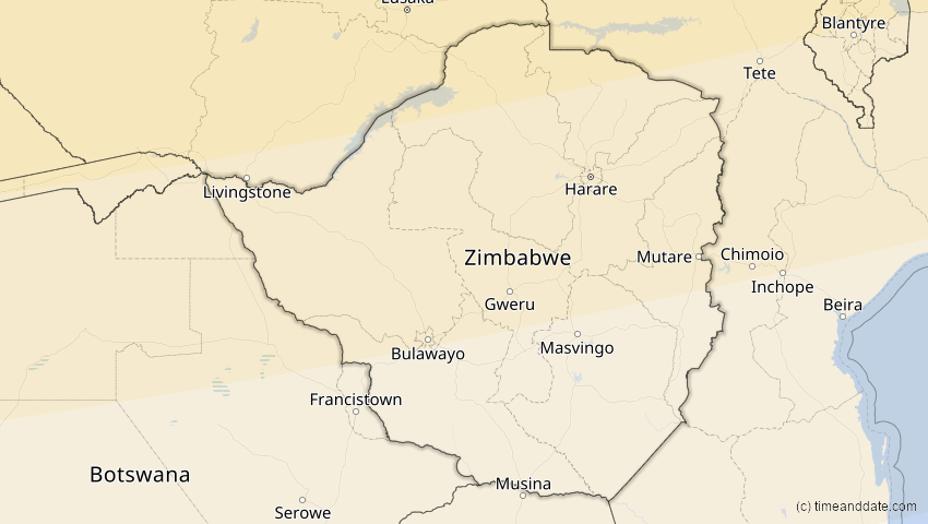 A map of Simbabwe, showing the path of the 3. Nov 2013 Totale Sonnenfinsternis