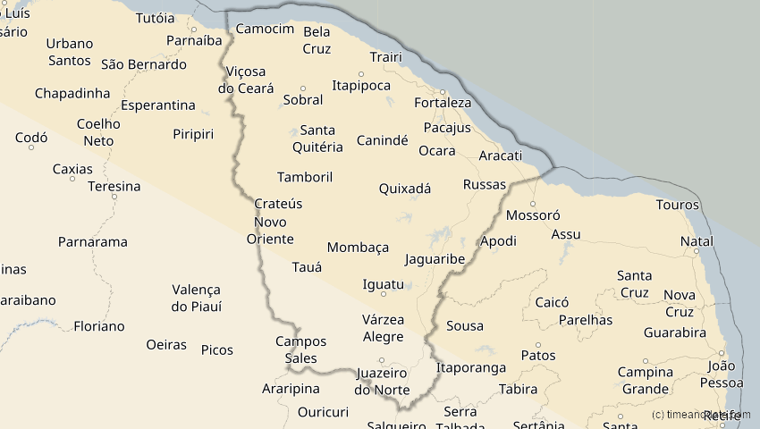 A map of Ceará, Brasilien, showing the path of the 3. Nov 2013 Totale Sonnenfinsternis