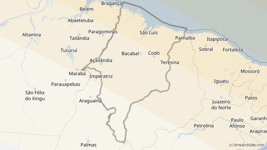 A map of Maranhão, Brasilien, showing the path of the 3. Nov 2013 Totale Sonnenfinsternis