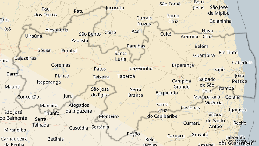 A map of Paraíba, Brasilien, showing the path of the 3. Nov 2013 Totale Sonnenfinsternis