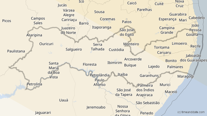 A map of Pernambuco, Brasilien, showing the path of the 3. Nov 2013 Totale Sonnenfinsternis