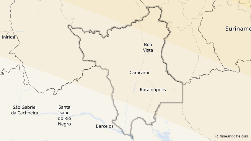 A map of Roraima, Brasilien, showing the path of the 3. Nov 2013 Totale Sonnenfinsternis