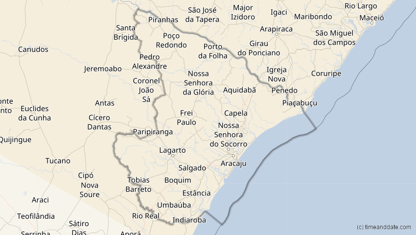 A map of Sergipe, Brasilien, showing the path of the 3. Nov 2013 Totale Sonnenfinsternis