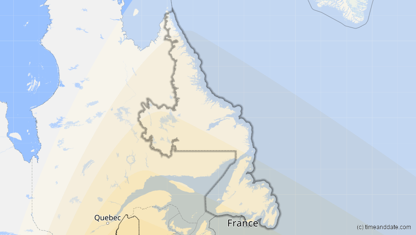A map of Neufundland und Labrador, Kanada, showing the path of the 3. Nov 2013 Totale Sonnenfinsternis