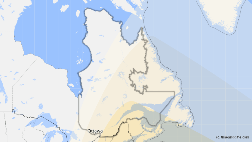 A map of Québec, Kanada, showing the path of the 3. Nov 2013 Totale Sonnenfinsternis
