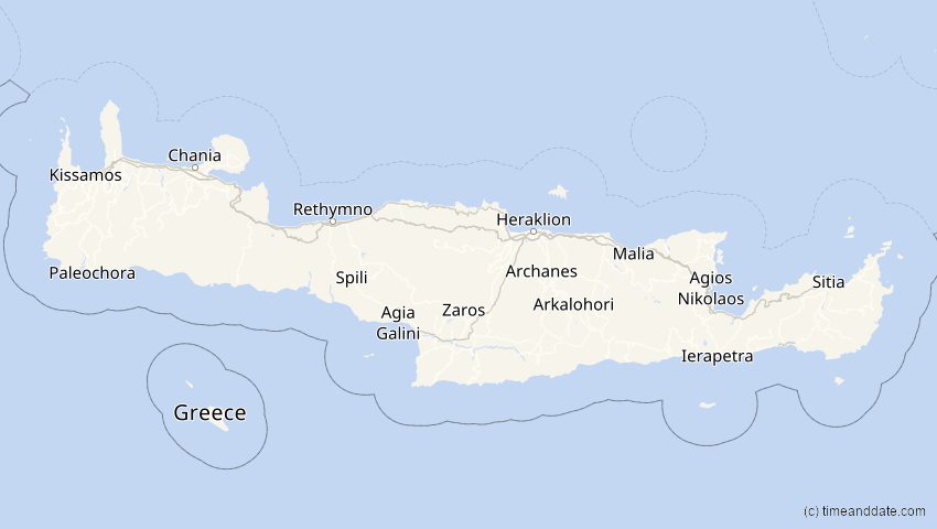 A map of Kreta, Griechenland, showing the path of the 3. Nov 2013 Totale Sonnenfinsternis