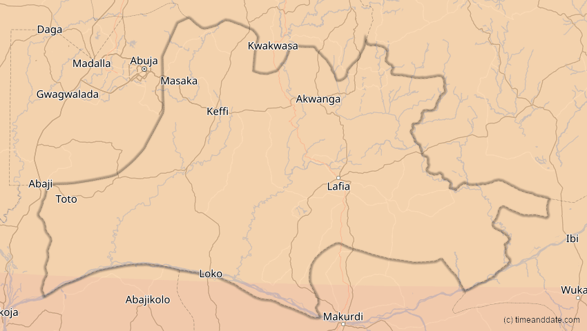 A map of Nassarawa, Nigeria, showing the path of the 3. Nov 2013 Totale Sonnenfinsternis