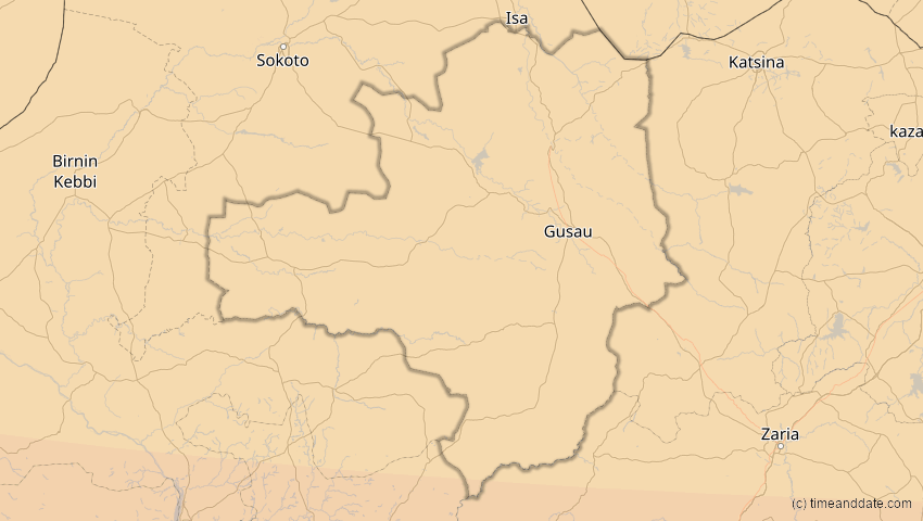 A map of Zamfara, Nigeria, showing the path of the 3. Nov 2013 Totale Sonnenfinsternis