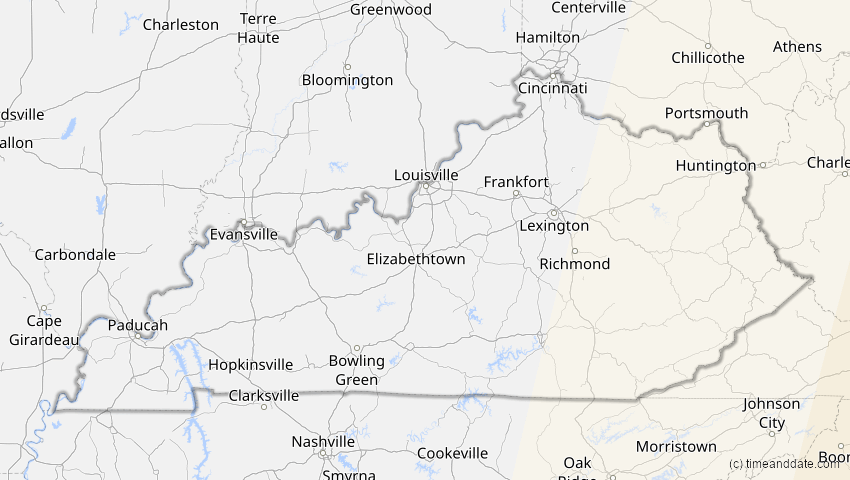 A map of Kentucky, USA, showing the path of the 3. Nov 2013 Totale Sonnenfinsternis