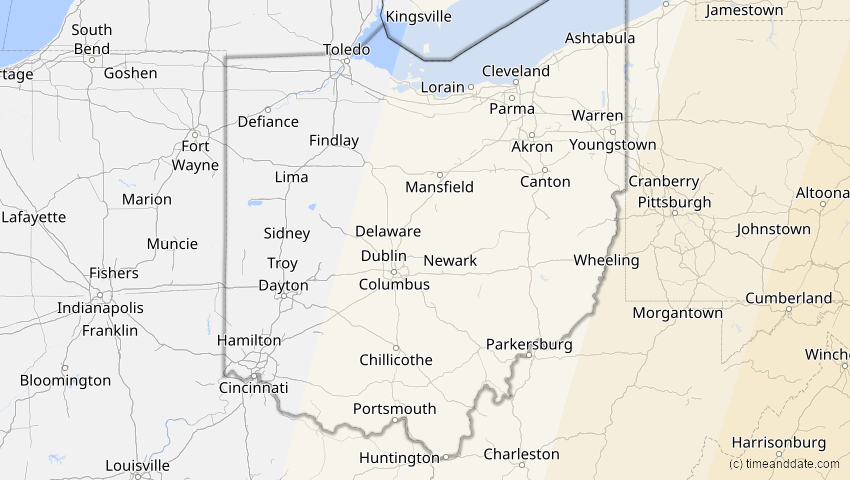 A map of Ohio, USA, showing the path of the 3. Nov 2013 Totale Sonnenfinsternis