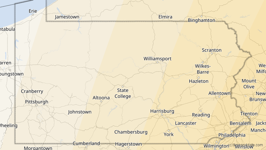 A map of Pennsylvania, USA, showing the path of the 3. Nov 2013 Totale Sonnenfinsternis