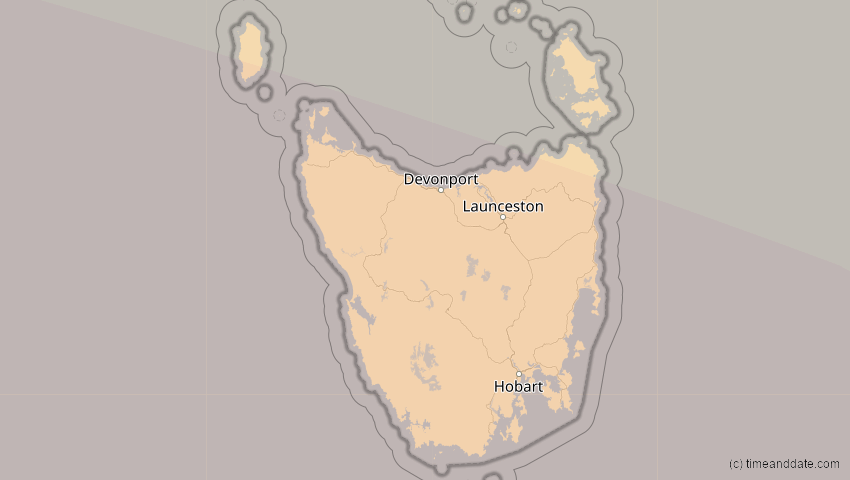 A map of Tasmanien, Australien, showing the path of the 29. Apr 2014 Ringförmige Sonnenfinsternis