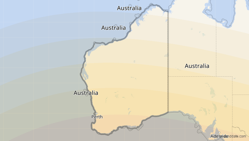 A map of Western Australia, Australien, showing the path of the 29. Apr 2014 Ringförmige Sonnenfinsternis